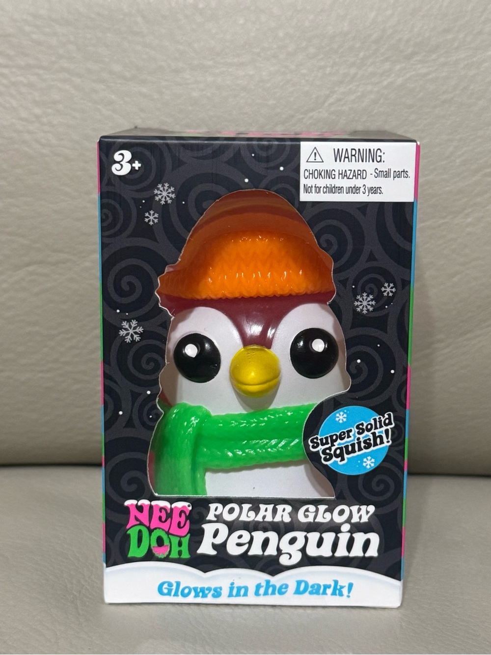 NEW NeeDoh Polar Glow Penguin Pink w/ Orange Hat Super Solid Squishy Christmas